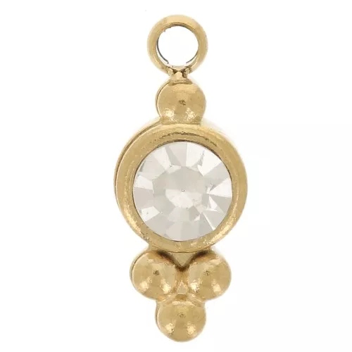Dije redondo de óxido de circonio con bolitas 10x4mm - Acero inoxidable 304 Dorado x1