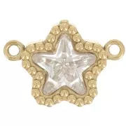 Entrepieza en forma de estrella de 12 x 8,5 mm de óxido de circonio - Acero inoxidable 304 Dorado - Cristal x1