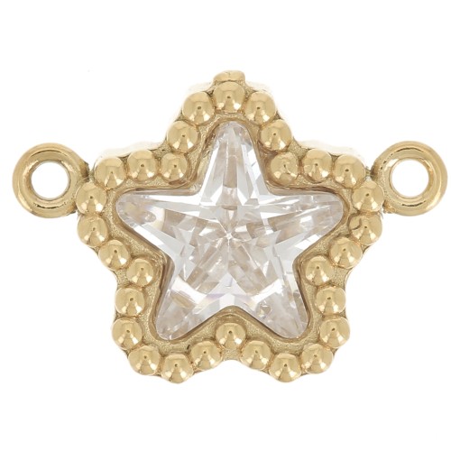 Entrepieza en forma de estrella de 12 x 8,5 mm de óxido de circonio - Acero inoxidable 304 Dorado - Cristal x1