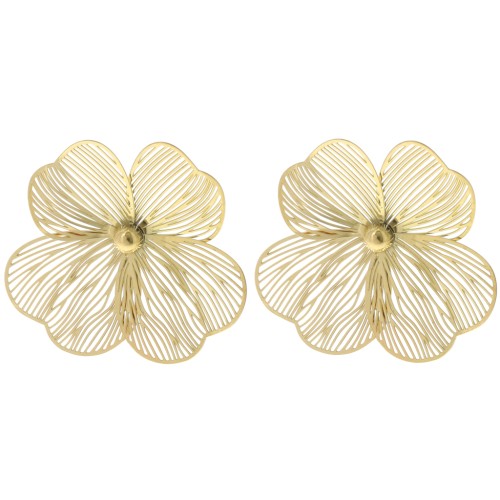 Pendientes flor 47 mm - Acero inoxidable 316L dorado x2