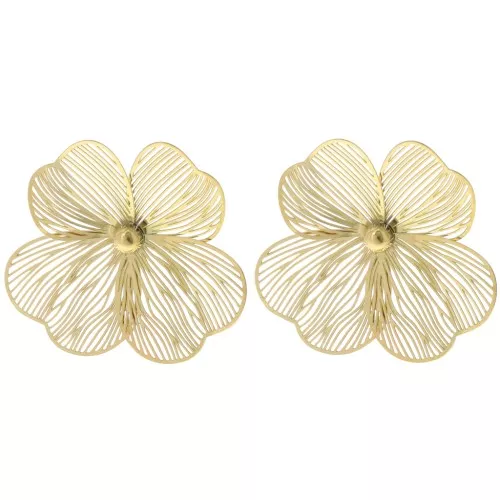 Pendientes flor 47 mm - Acero inoxidable 316L dorado x2