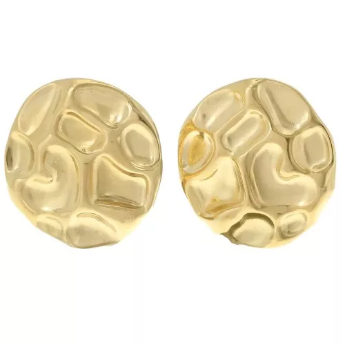 Pendientes redondos martillados de 25 mm con anilla abierta - Acero inoxidable 304L Dorado x2