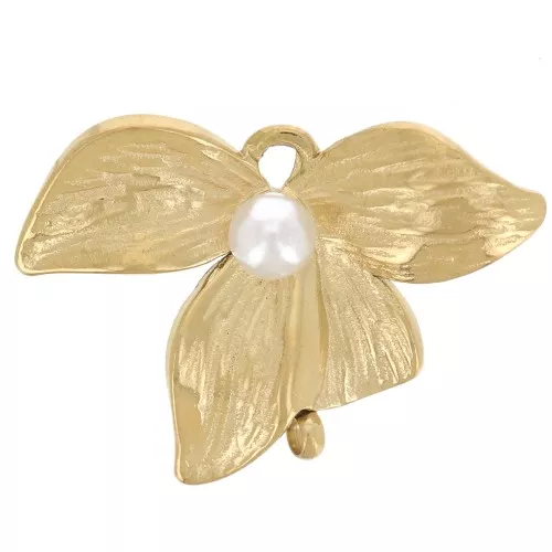 Colgante flor 14x20mm cabujón imitación nácar 316L acero inoxidable Dorado x1