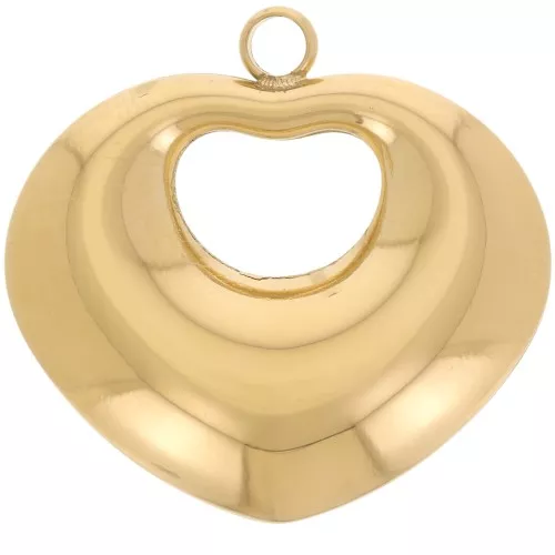 Colgantes corazón abombado 25,5x27 mm - Acero inoxidable 316L dorado x2