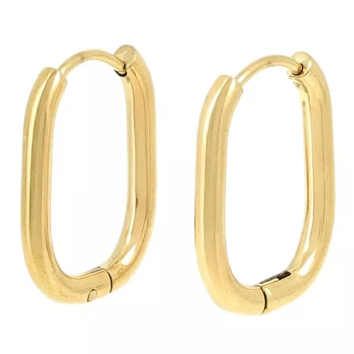 Pendientes de aro ovalados 21x15 mm - Acero inoxidable 304L Dorado x2