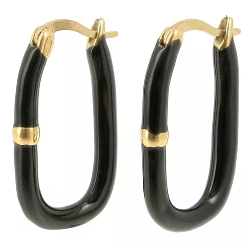 Pendientes de aros de ovalados 26x15,5 mm con resina epoxi - Acero inoxidable 304L - Dorado - Negro x2