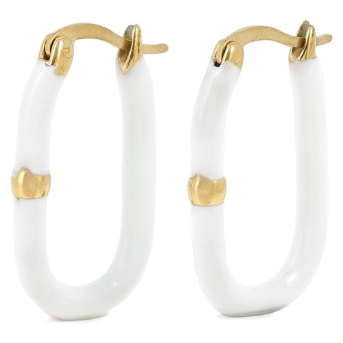 Pendientes de aros ovalados 26x15,5 mm con resina epoxi - Acero inoxidable 304L - Dorado - Blanco x2