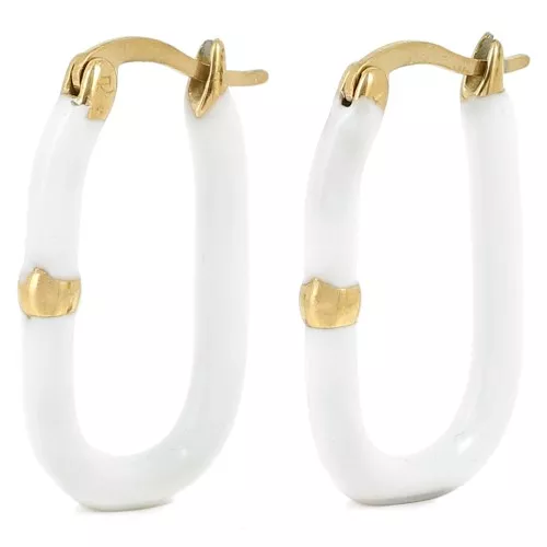 Pendientes de aros ovalados 26x15,5 mm con resina epoxi - Acero inoxidable 304L - Dorado - Blanco x2