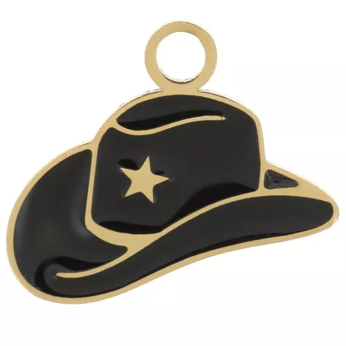 Colgante sombrero vaquero 12x17 mm con resina epoxi - Acero inoxidable 316L Dorado x1