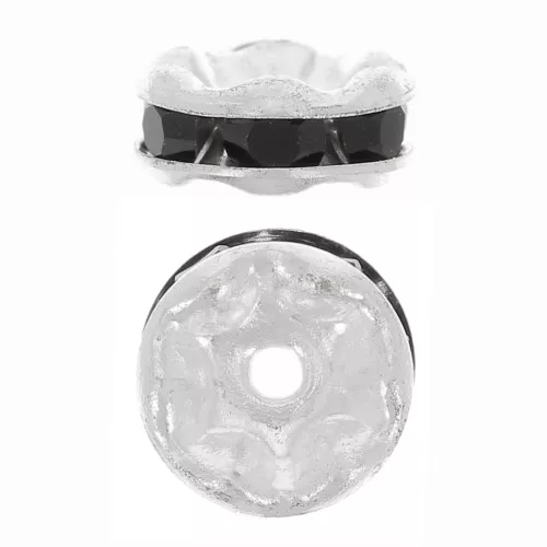 Perla rondel Strass 6 mm plateado/Jet x4