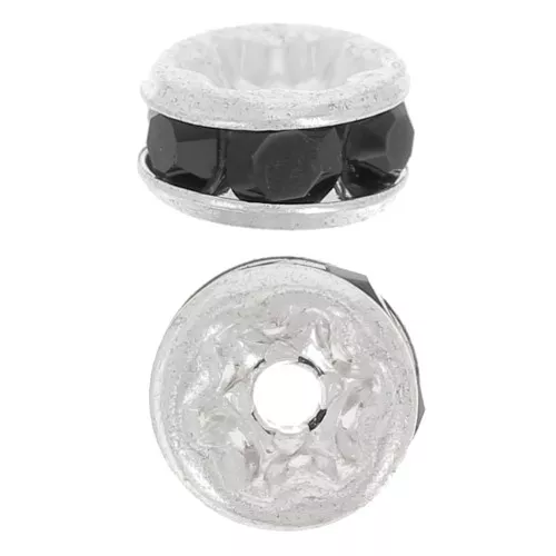 Perla rondel Strass 4,5 mm plateado/Jet x4