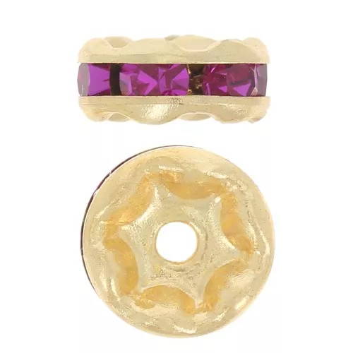 Perla rondel Strass 6 mm dorado/Fucsia x4
