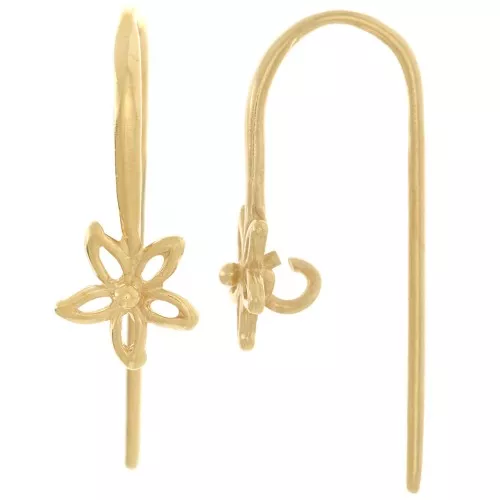 Pendientes flor 19,5x8 mm con anilla abierta - 3 micras baño de oro x2