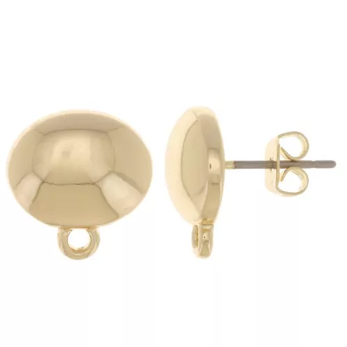 Pendientes abombados ovalados 13x12,5 mm con anilla cerrada - Dorado x2