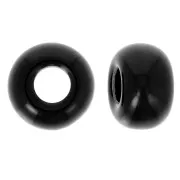 Cuentas rondelle de resina opaca 9,5 mm agujero grande - Negro x10