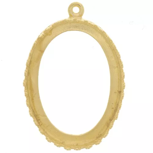 Colgante ovalado decorado con corona - cabujón 25x18 mm - chapado en oro de 3 micras