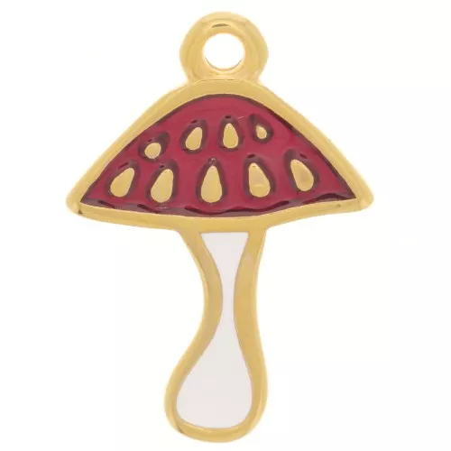 Dije de seta de 18,5x13 mm con resina epoxi - Dorado con oro fino - Rojo x1