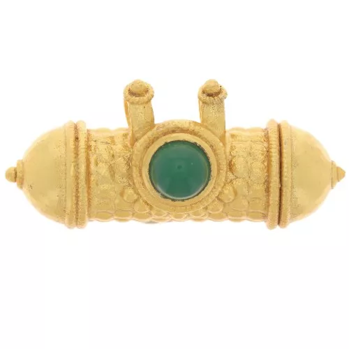 Colgante tubo étnico 15x30mm cabujón de piedra preciosa - Dorado fino - Onix verde