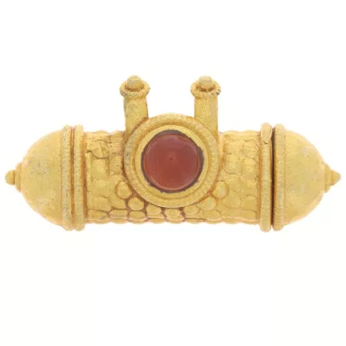 Colgante tubo étnico 15x30 mm cabujón de piedra preciosa - Dorado fino - imita Cornalina