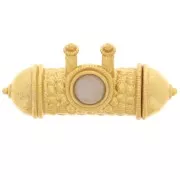 Colgante tubo étnico 15x30mm cabujón gema Dorado fino - Cuarzo Rosa