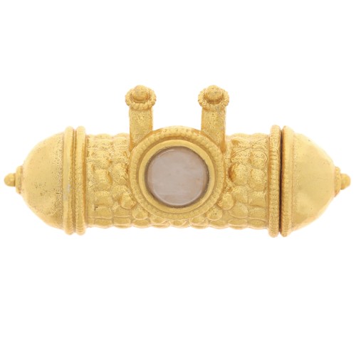 Colgante tubo étnico 15x30mm cabujón gema Dorado fino - Cuarzo Rosa