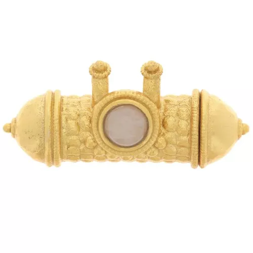 Colgante tubo étnico 15x30mm cabujón gema Dorado fino - Cuarzo Rosa