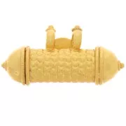 Colgante tubo étnico 15x30mm cabujón gema Dorado fino - Cuarzo Rosa