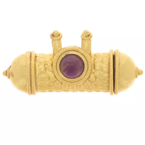 Colgante tubo étnico 15x30 mm gema cabujón - Dorado con Oro fino - Amatista