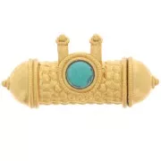 Colgante tubo étnico 15x30mm cabujón imitación piedra preciosa Dorado con Oro fino - Turquesa