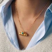 Colgante tubo étnico 15x30mm cabujón imitación piedra preciosa Dorado con Oro fino - Turquesa