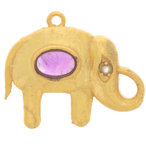 Colgante elefante 18x22 mm gema cabujón y CZ colgante Dorado con Oro fino Amatista