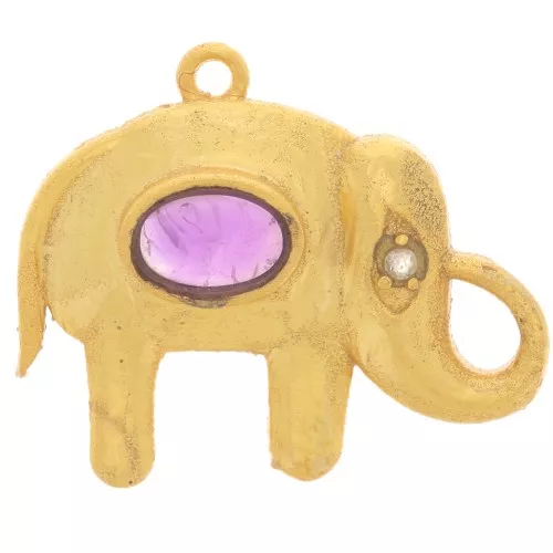Colgante elefante 18x22 mm gema cabujón y CZ colgante Dorado con Oro fino Amatista