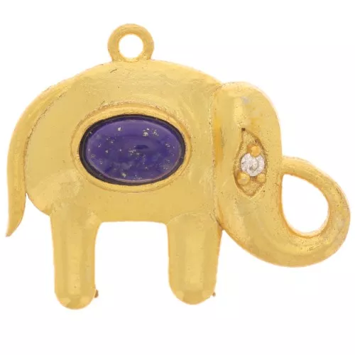 Colgante Elefante 18x22 mm gema y cabujón CZ - Dorado con Oro fino - Lapislázuli