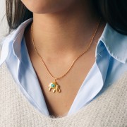 Colgante Elefante 18x22 mm gema y cabujón CZ - Dorado con Oro fino - Lapislázuli