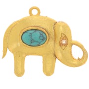 Elefante 18x22 mm cabujón imitación gema y CZ - Dorado con Oro fino - Turquesa