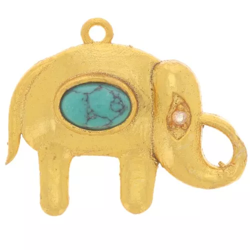 Elefante 18x22 mm cabujón imitación gema y CZ - Dorado con Oro fino - Turquesa