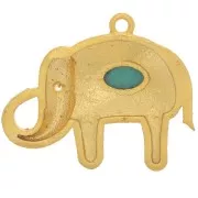 Elefante 18x22 mm cabujón imitación gema y CZ - Dorado con Oro fino - Turquesa