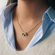 Colgante 3 pétalos 13x20 mm cabujones de piedras preciosas - Dorado con Oro fino - Lapislázuli