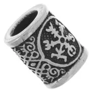 Cuenta tubo 13x10,5 mm agujero grande - motivo Runas Celtas - acero inoxidable 304L x1