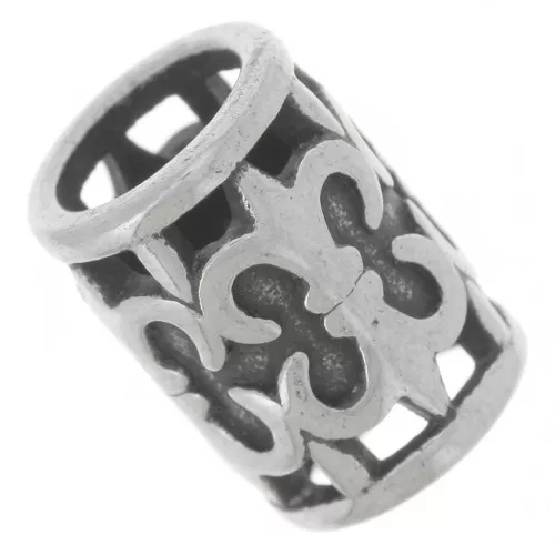 Cuenta tubo 12x9 mm agujero grande - motivo flor de lis - acero inoxidable 304L x1