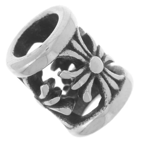 Cuenta tubo calado 13x10 mm agujero grande - diseño en cruz - acero inoxidable 304L x1