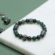 Cuenta redonda aplanada 11 mm agujero grande - motivo flor - acero inoxidable 304L x1