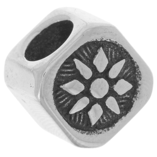 Cuenta cuadrada de 12,8 mm con agujero grande - motivo de sol - Acero inoxidable 304L x1