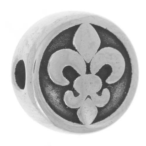 Cuenta redonda plana 10 mm - motivo Flor de Lis - acero inoxidable 304L x1