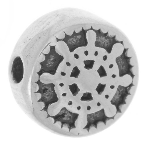 Cuenta redonda plana 8,5 mm - motivo rueda de barco - acero inoxidable 304L x1