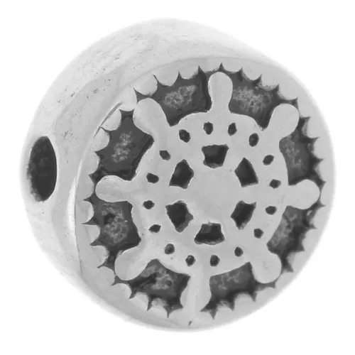Cuenta redonda plana 8,5 mm - motivo rueda de barco - acero inoxidable 304L x1