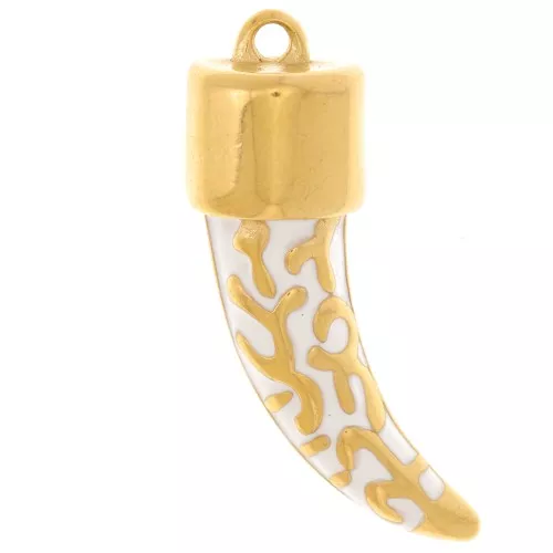 Colgante diente de tiburón 35x11 mm resina epoxi - Acero inoxidable 316L Dorado - blanco x1