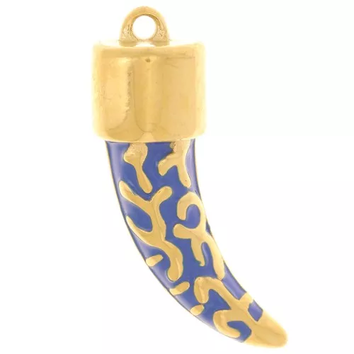 Colgante diente de tiburón 35x11 mm resina epoxi - Acero inoxidable 316L Dorado - Azul x1