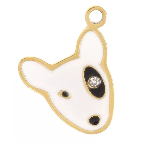 11x12 mm resina epoxi cabeza de perro Dije - acero inoxidable 316L Dorado x1