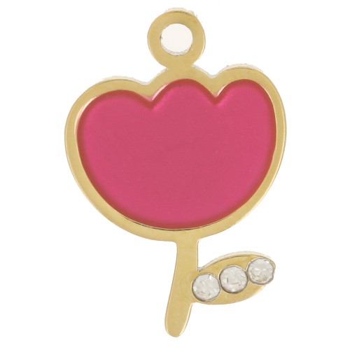 Dije de tulipán de resina epoxi de 12x8 mm - Acero inoxidable 316L dorado x1